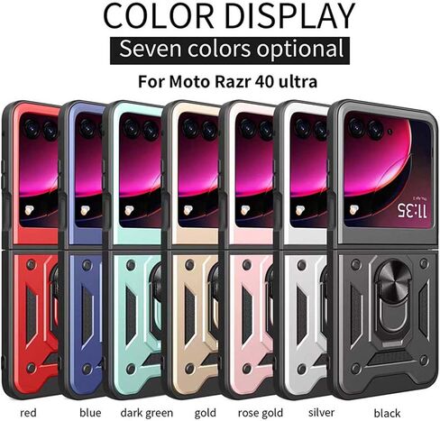 حافظة هاتف Z-flip لهاتف Motorola Razr 40 Ultra مع غطاء كاميرا ومسند مغناطيسي اجتازت الدرجة العسكرية 16 قدمًا. ملحقات الهاتف التي تم اختبارها من السقوط 2024 (أحمر) in Saudi Arabia