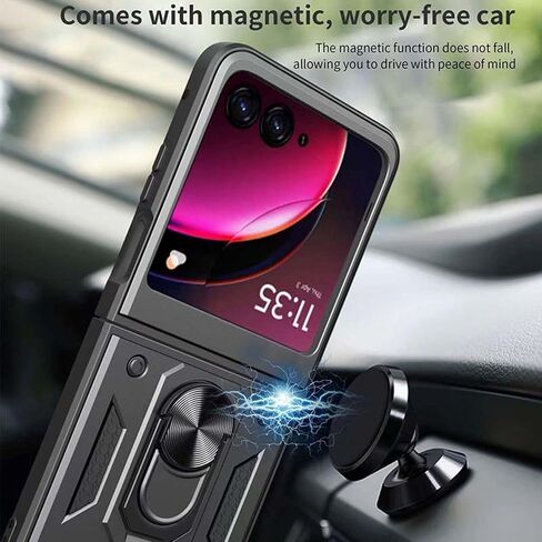حافظة هاتف Z-flip لهاتف Motorola Razr 40 Ultra مع غطاء كاميرا ومسند مغناطيسي اجتازت الدرجة العسكرية 16 قدمًا. ملحقات الهاتف التي تم اختبارها من السقوط 2024 (أحمر) in Saudi Arabia