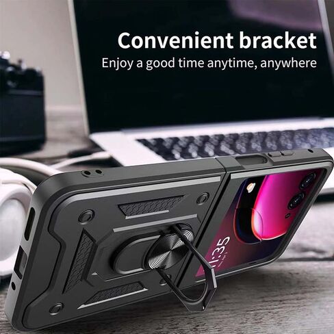 حافظة هاتف Z-flip لهاتف Motorola Razr 40 Ultra مع غطاء كاميرا ومسند مغناطيسي اجتازت الدرجة العسكرية 16 قدمًا. ملحقات الهاتف التي تم اختبارها من السقوط 2024 (أحمر) in Saudi Arabia