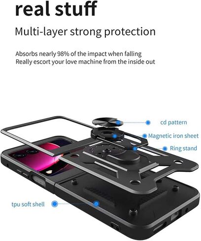 حافظة هاتف Z-flip لهاتف Motorola Razr 40 Ultra مع غطاء كاميرا ومسند مغناطيسي اجتازت الدرجة العسكرية 16 قدمًا. ملحقات الهاتف التي تم اختبارها من السقوط 2024 (أحمر) in Saudi Arabia