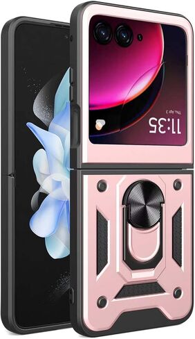 حافظة هاتف Z-flip لهاتف Motorola Razr 40 Ultra مع غطاء كاميرا ومسند مغناطيسي اجتازت الدرجة العسكرية 16 قدمًا. ملحقات الهاتف التي تم اختبارها من السقوط 2024 (أحمر) in Saudi Arabia