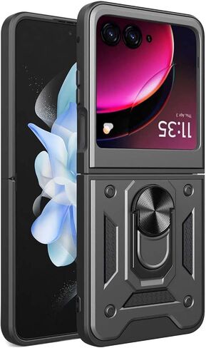 حافظة هاتف Z-flip لهاتف Motorola Razr 40 Ultra مع غطاء كاميرا ومسند مغناطيسي اجتازت الدرجة العسكرية 16 قدمًا. ملحقات الهاتف التي تم اختبارها من السقوط 2024 (أحمر) in Saudi Arabia