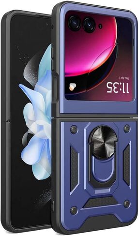 حافظة هاتف Z-flip لهاتف Motorola Razr 40 Ultra مع غطاء كاميرا ومسند مغناطيسي اجتازت الدرجة العسكرية 16 قدمًا. ملحقات الهاتف التي تم اختبارها من السقوط 2024 (أحمر) in Saudi Arabia