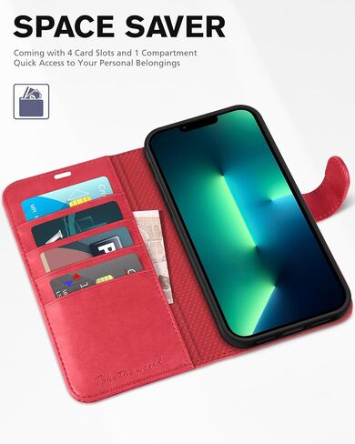 TUCCH Wallet Case for iPhone 13 Pro Max (6.7") 2021, 4 Card Holders, Black | RFID Blocking, Viewing Stand, Shockproof TPU Shell, PU Leather, Magnetic Closure, Protective Folio Flip Cover in Saudi Arabia