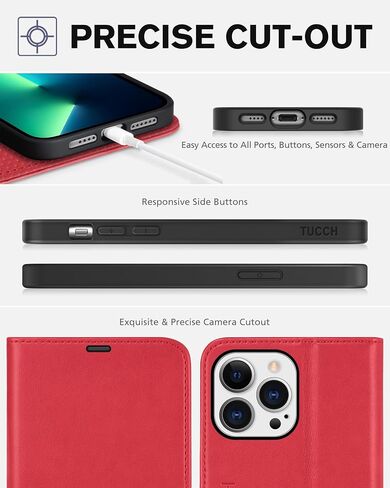 TUCCH Wallet Case for iPhone 13 Pro Max (6.7") 2021, 4 Card Holders, Black | RFID Blocking, Viewing Stand, Shockproof TPU Shell, PU Leather, Magnetic Closure, Protective Folio Flip Cover in Saudi Arabia
