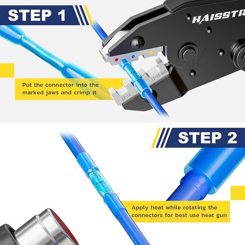 Haisstronica 200PCS 16-14 Awg Blue Heat Shrink Butt Connectors-Tinned Red Copper 0.8mm-Marine Grade Insulated Crimp Wire Connectors-Waterproof Electrical Connectors-Butt Splice for Marine,Boat,Stereo in Saudi Arabia
