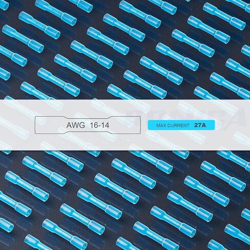 Haisstronica 200PCS 16-14 Awg Blue Heat Shrink Butt Connectors-Tinned Red Copper 0.8mm-Marine Grade Insulated Crimp Wire Connectors-Waterproof Electrical Connectors-Butt Splice for Marine,Boat,Stereo in Saudi Arabia