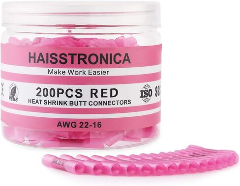 Haisstronica 200PCS 16-14 Awg Blue Heat Shrink Butt Connectors-Tinned Red Copper 0.8mm-Marine Grade Insulated Crimp Wire Connectors-Waterproof Electrical Connectors-Butt Splice for Marine,Boat,Stereo in Saudi Arabia