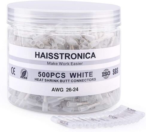 Haisstronica 200PCS 16-14 Awg Blue Heat Shrink Butt Connectors-Tinned Red Copper 0.8mm-Marine Grade Insulated Crimp Wire Connectors-Waterproof Electrical Connectors-Butt Splice for Marine,Boat,Stereo in Saudi Arabia