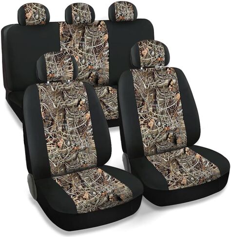 CarsCover Real Black Camo Seat Covers Maple Forest Tree Leaf Pattern Camouflage for Auto Truck Car SUV Hunter Style Seat Cover (9pc Black Camo Low Back) in Saudi Arabia