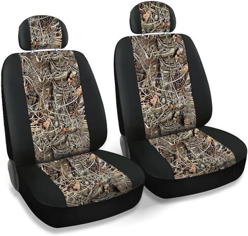 CarsCover Real Black Camo Seat Covers Maple Forest Tree Leaf Pattern Camouflage for Auto Truck Car SUV Hunter Style Seat Cover (9pc Black Camo Low Back) in Saudi Arabia