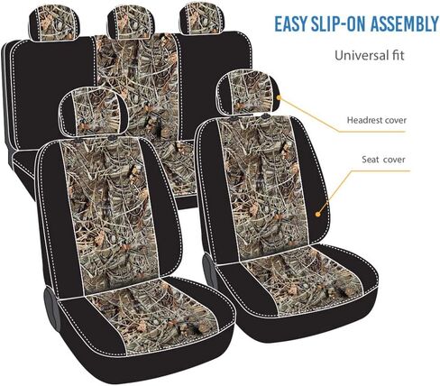 CarsCover Real Black Camo Seat Covers Maple Forest Tree Leaf Pattern Camouflage for Auto Truck Car SUV Hunter Style Seat Cover (9pc Black Camo Low Back) in Saudi Arabia