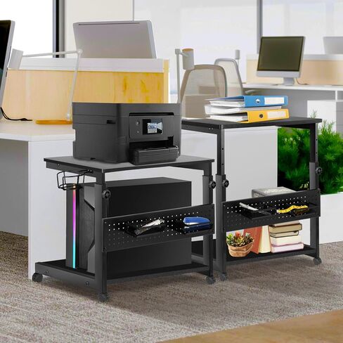 حامل برج الكمبيوتر بارتفاع قابل للتعديل، حامل وحدة المعالجة المركزية بطبقتين تحت المكتب حامل الكمبيوتر المحمول للأرضية مع عجلات دوارة وأقدام وحامل أكواب وحامل وحدة المعالجة المركزية للوحة ماوس RGB للمكتب المنزلي، أسود in Kuwait