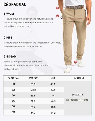 Men's Golf Pants - 30"/32"/34" Slim Fit Stretch Lightweight Dress Pants for Men with Zipper Pockets Casual Work in Saudi Arabia