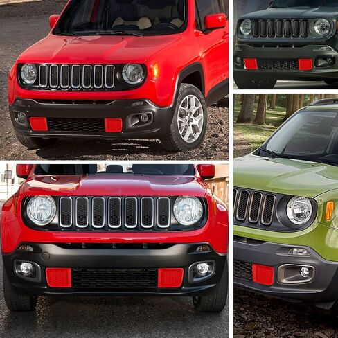 2PC Front Kidney Grilles Bezel Cover Kit for Jeep Renegade 2015-2018,1 Pair Left & Right, Black Bumper Grille Insert (BLACK STYLE) in Saudi Arabia