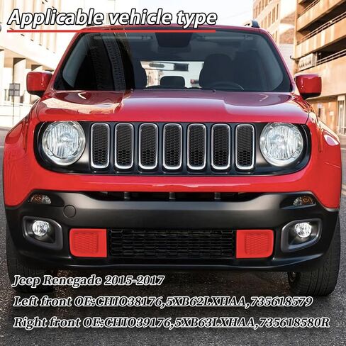 2PC Front Kidney Grilles Bezel Cover Kit for Jeep Renegade 2015-2018,1 Pair Left & Right, Black Bumper Grille Insert (BLACK STYLE) in Saudi Arabia