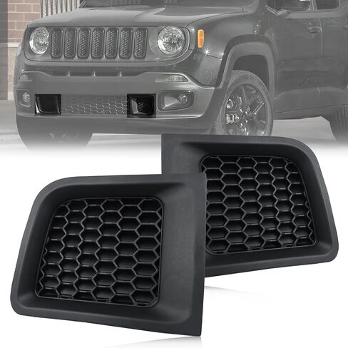2PC Front Kidney Grilles Bezel Cover Kit for Jeep Renegade 2015-2018,1 Pair Left & Right, Black Bumper Grille Insert (BLACK STYLE) in Saudi Arabia