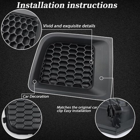 2PC Front Kidney Grilles Bezel Cover Kit for Jeep Renegade 2015-2018,1 Pair Left & Right, Black Bumper Grille Insert (BLACK STYLE) in Saudi Arabia