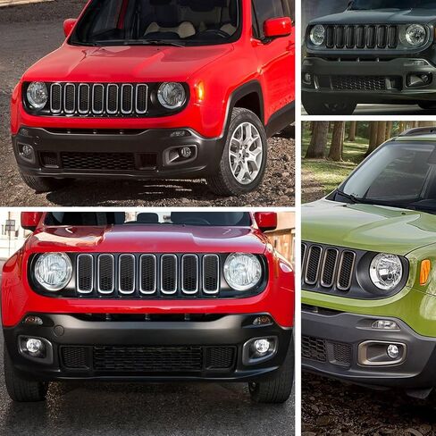 2PC Front Kidney Grilles Bezel Cover Kit for Jeep Renegade 2015-2018,1 Pair Left & Right, Black Bumper Grille Insert (BLACK STYLE) in Saudi Arabia