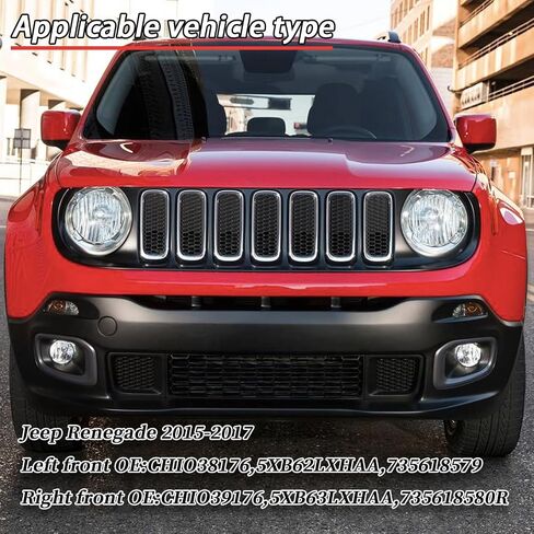 2PC Front Kidney Grilles Bezel Cover Kit for Jeep Renegade 2015-2018,1 Pair Left & Right, Black Bumper Grille Insert (BLACK STYLE) in Saudi Arabia
