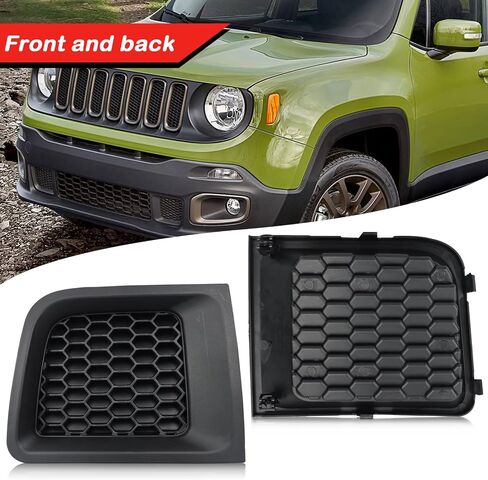 2PC Front Kidney Grilles Bezel Cover Kit for Jeep Renegade 2015-2018,1 Pair Left & Right, Black Bumper Grille Insert (BLACK STYLE) in Saudi Arabia