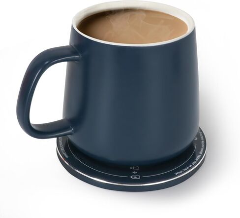 كوب سيراميك ذاتي التسخين من APEKX - 130 درجة فهرنهايت / 55 درجة مئوية تحكم مثالي في درجة الحرارة، قاعدة شحن لاسلكية للهاتف بقدرة 15 وات - سعة 12.8 أونصة سائلة/380 مل مع USB-C (بحري عميق) in Kuwait