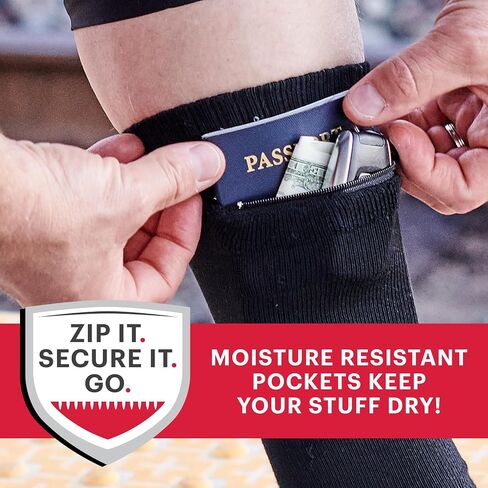 Compression Crew Socks - Anti pickpocket Zipper Socks with Pockets - 9mmHg - 12mmHg Light Compression in Saudi Arabia