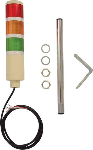 Signaworks 3 Stack Super Bright LED Tower Light, 110VAC, Steady On, Red/Amber/Green, 12 inch Threaded Pole, Right Angle Bracket, 5 Foot Bare Wire Leads (NO Power Cord OR Controls Included) in Saudi Arabia
