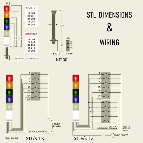 Signaworks 3 Stack Super Bright LED Tower Light, 110VAC, Steady On, Red/Amber/Green, 12 inch Threaded Pole, Right Angle Bracket, 5 Foot Bare Wire Leads (NO Power Cord OR Controls Included) in Saudi Arabia