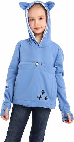 Boys Girls Cat Pouch Hoodie - Kitten Puppy Carrier Holder Sweatshirt Long Sleeve Cat Ear Pullover Tops in Saudi Arabia