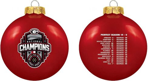 NCAA 2022 زينة الأبطال الوطنيين لكرة القدم بكلية جورجيا من الخلف إلى الخلف - 3 1/4 بوصة زخرفة شجرة الكرة الزجاجية - جانبان - أحمر in Kuwait