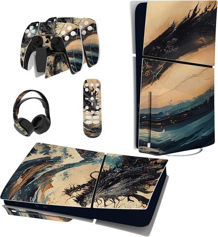 PlayVital Full Set Skin Sticker for ps5 Slim Console Disc Edition (The New Smaller Design), Vinyl Skin Decal Cover for ps5 Controller & Headset & Charging Station & Media Remote - Abyss Knight in Saudi Arabia