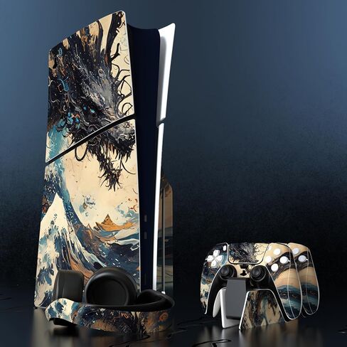 PlayVital Full Set Skin Sticker for ps5 Slim Console Disc Edition (The New Smaller Design), Vinyl Skin Decal Cover for ps5 Controller & Headset & Charging Station & Media Remote - Abyss Knight in Saudi Arabia
