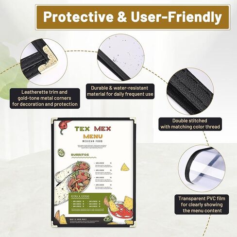 WeChef 30 حزمة أغطية قائمة المطاعم 8.5 × 11 صفحة واحدة 2 عرض شفاف لقائمة المطاعم حامل أسود in Kuwait
