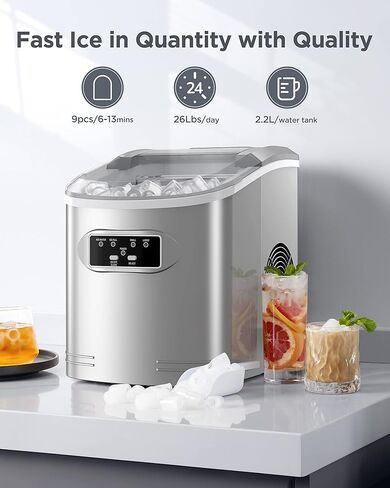 Silonn Commercial Ice Machines, Creates 100lbs in 24H, 33lbs Ice Storage Capacity, Stainless Steel Freestanding Ice Maker with Auto Self-Cleaning for Home Office Bar Parties (SLIM11) in Kuwait