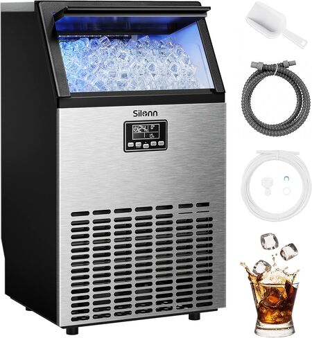 Silonn Commercial Ice Maker, Creates 150lbs in 24H, 33lbs Ice Storage Capacity, Stainless Steel Freestanding Ice Maker Machine with Auto Self-Cleaning for Home Office Bar Parties (SLIM12T) in Saudi Arabia