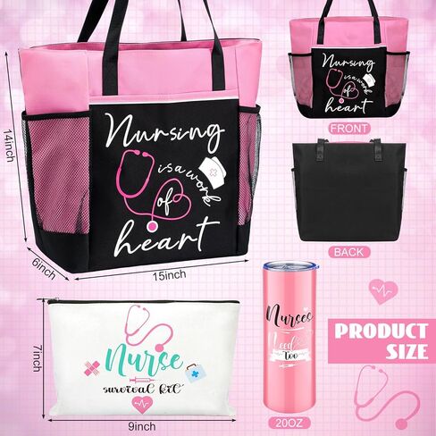 6 Pcs Nurses Gifts Nursing Graduation Gifts for Nurse Work Bags for Women, Nurses Bag, Tumbler, Cosmetic Bag, Badge Reel, Bracelet, Headband for Nurse Accessories Nurse Appreciation Gift, Pink in Saudi Arabia