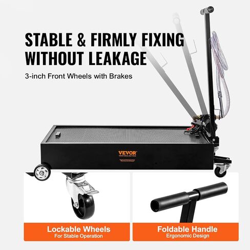 VEVOR Low Profile Oil Drain Pan, 20 Gal Oil Drain Pan with Pump, Oil Change Pan with 180W Electric Pump, 8.2ft Hose & Folding Handle, Rolling Oil Drain Cart for Trucks, Buses, RVs in Saudi Arabia
