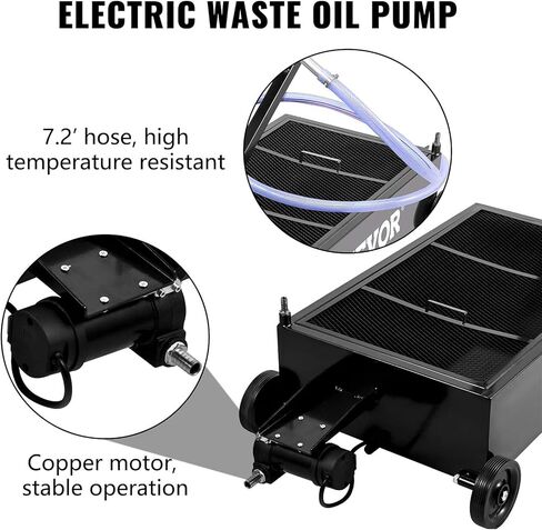 VEVOR Low Profile Oil Drain Pan, 20 Gal Oil Drain Pan with Pump, Oil Change Pan with 180W Electric Pump, 8.2ft Hose & Folding Handle, Rolling Oil Drain Cart for Trucks, Buses, RVs in Saudi Arabia