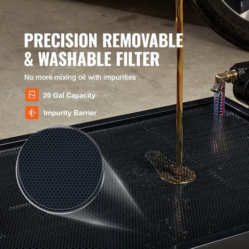 VEVOR Low Profile Oil Drain Pan, 20 Gal Oil Drain Pan with Pump, Oil Change Pan with 180W Electric Pump, 8.2ft Hose & Folding Handle, Rolling Oil Drain Cart for Trucks, Buses, RVs in Saudi Arabia