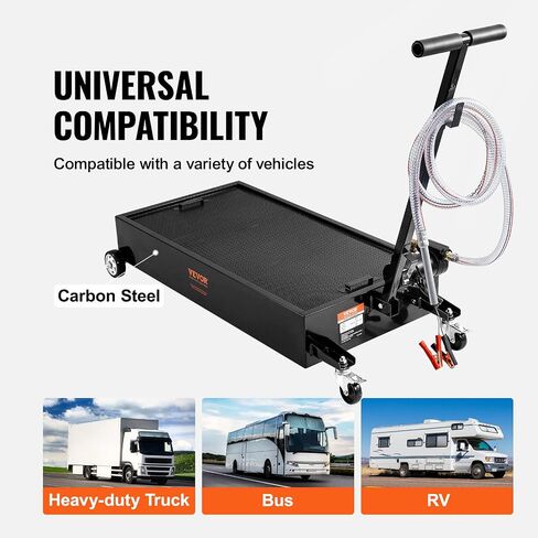 VEVOR Low Profile Oil Drain Pan, 20 Gal Oil Drain Pan with Pump, Oil Change Pan with 180W Electric Pump, 8.2ft Hose & Folding Handle, Rolling Oil Drain Cart for Trucks, Buses, RVs in Saudi Arabia