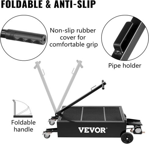 VEVOR Low Profile Oil Drain Pan, 20 Gal Oil Drain Pan with Pump, Oil Change Pan with 180W Electric Pump, 8.2ft Hose & Folding Handle, Rolling Oil Drain Cart for Trucks, Buses, RVs in Saudi Arabia