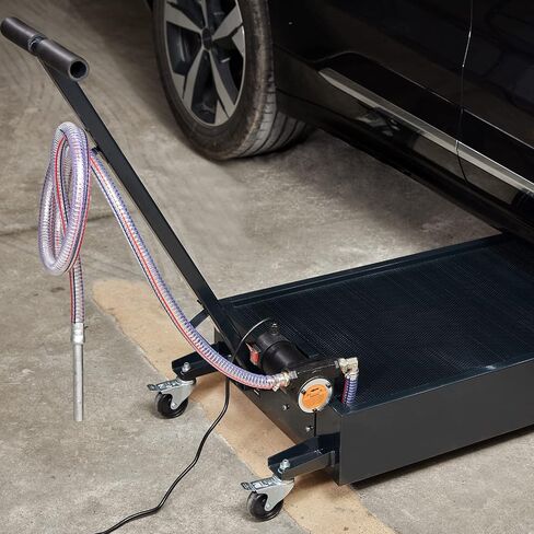 VEVOR Low Profile Oil Drain Pan, 20 Gal Oil Drain Pan with Pump, Oil Change Pan with 180W Electric Pump, 8.2ft Hose & Folding Handle, Rolling Oil Drain Cart for Trucks, Buses, RVs in Saudi Arabia