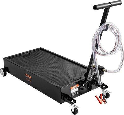 VEVOR Low Profile Oil Drain Pan, 20 Gal Oil Drain Pan with Pump, Oil Change Pan with 180W Electric Pump, 8.2ft Hose & Folding Handle, Rolling Oil Drain Cart for Trucks, Buses, RVs in Saudi Arabia