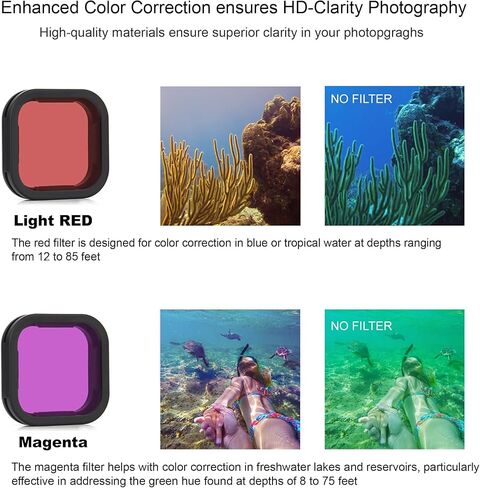 غطاء عدسة تصحيح الألوان لكاميرات GoPro Hero 9 10 11 12 Black وGoPro 11 Mini و12mini – مرشح عدسة أحمر وأرجواني يوفر تصويرًا عالي الوضوح تحت الماء ومقاطع فيديو خالية من العيوب in Kuwait