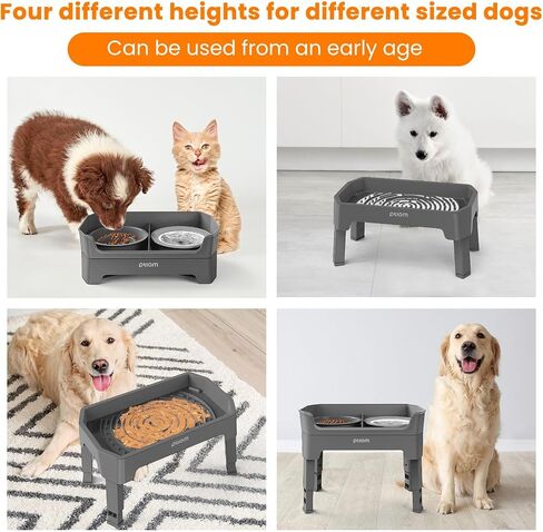 3-in-1 Elevated Dog Bowls Mess Proof Raised Slow Feeder Dog Bowls, 4 Height Adjustable Dog Bowl Stand Licking Plate with 2 56oz Stainless Steel Dog Food Bowls for Small Medium Large Dogs Pets in Saudi Arabia