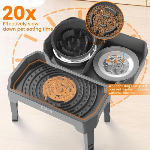 3-in-1 Elevated Dog Bowls Mess Proof Raised Slow Feeder Dog Bowls, 4 Height Adjustable Dog Bowl Stand Licking Plate with 2 56oz Stainless Steel Dog Food Bowls for Small Medium Large Dogs Pets in Saudi Arabia