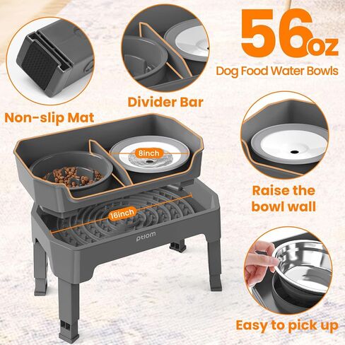 3-in-1 Elevated Dog Bowls Mess Proof Raised Slow Feeder Dog Bowls, 4 Height Adjustable Dog Bowl Stand Licking Plate with 2 56oz Stainless Steel Dog Food Bowls for Small Medium Large Dogs Pets in Saudi Arabia