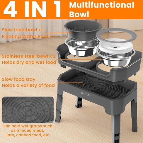 3-in-1 Elevated Dog Bowls Mess Proof Raised Slow Feeder Dog Bowls, 4 Height Adjustable Dog Bowl Stand Licking Plate with 2 56oz Stainless Steel Dog Food Bowls for Small Medium Large Dogs Pets in Saudi Arabia