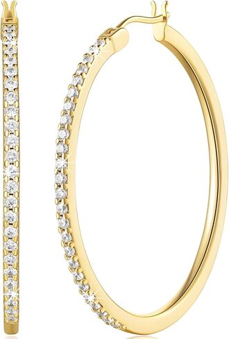 14K Gold Hoop Earrings Diamond Earrings Hoops Elegance Redefined Big Hoop Earrings 14K Gold Earrings Jewelry (40mm x 2.3mm) in Kuwait